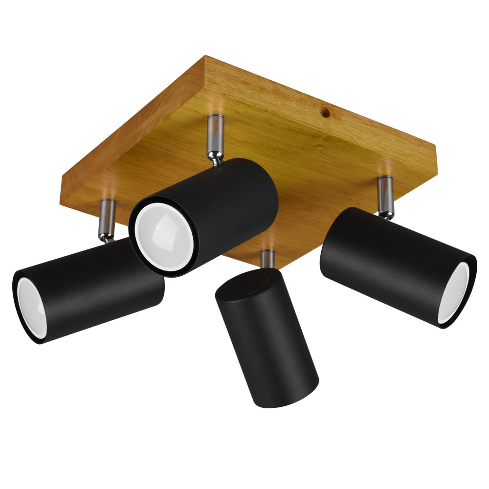 RGB LED Deckenstrahler, Holz, schwarz-matt, Spots verstellbar, L 22 cm von etc-shop