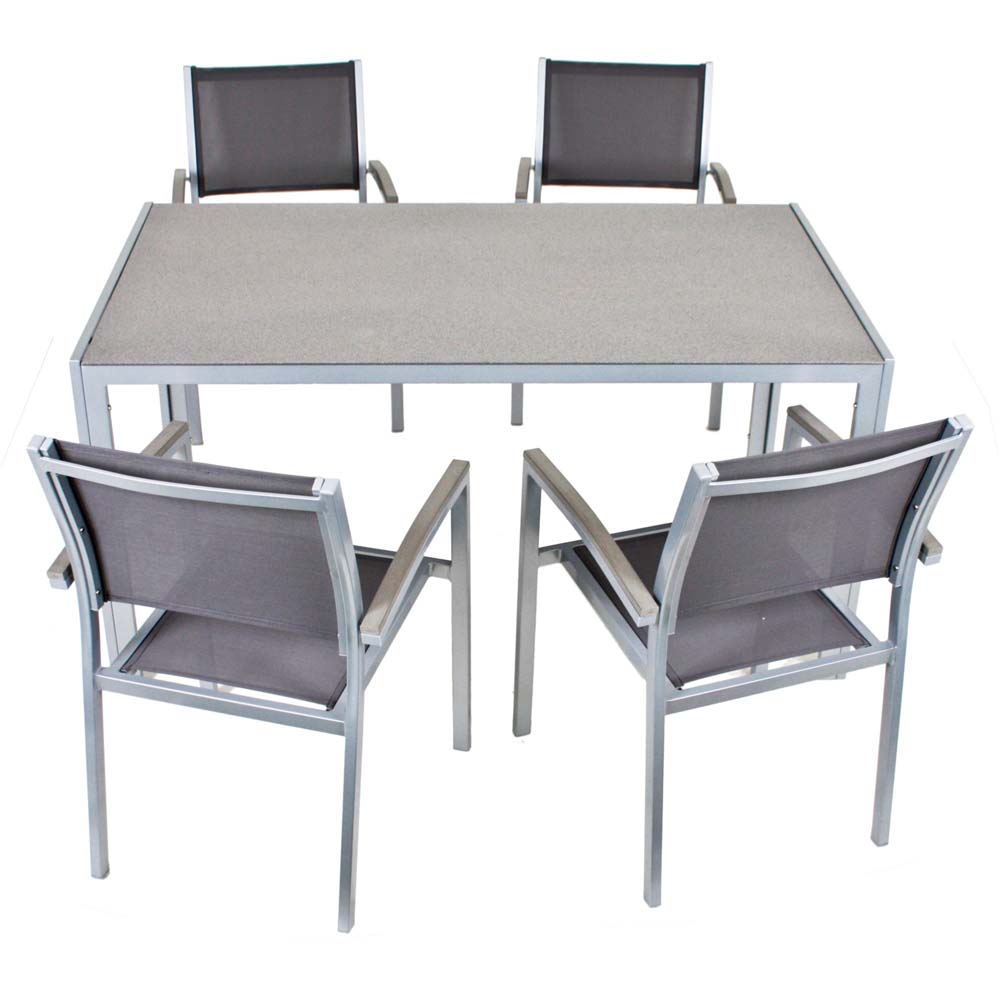 Tischgruppe, ALU, Grau, 5-tlg, Glas, L 150 cm von etc-shop