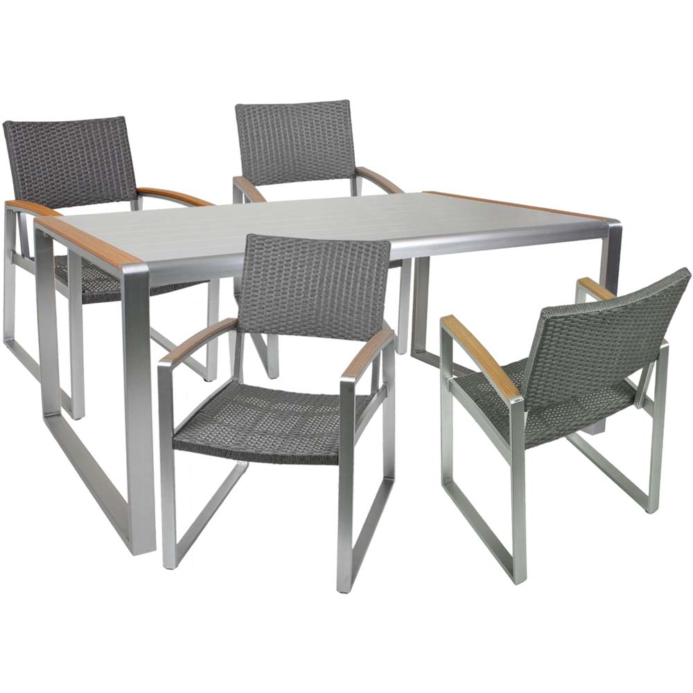 Tischgruppe, Aluminium, geflechtet, Glas, klar, Höhe 84 cm von etc-shop