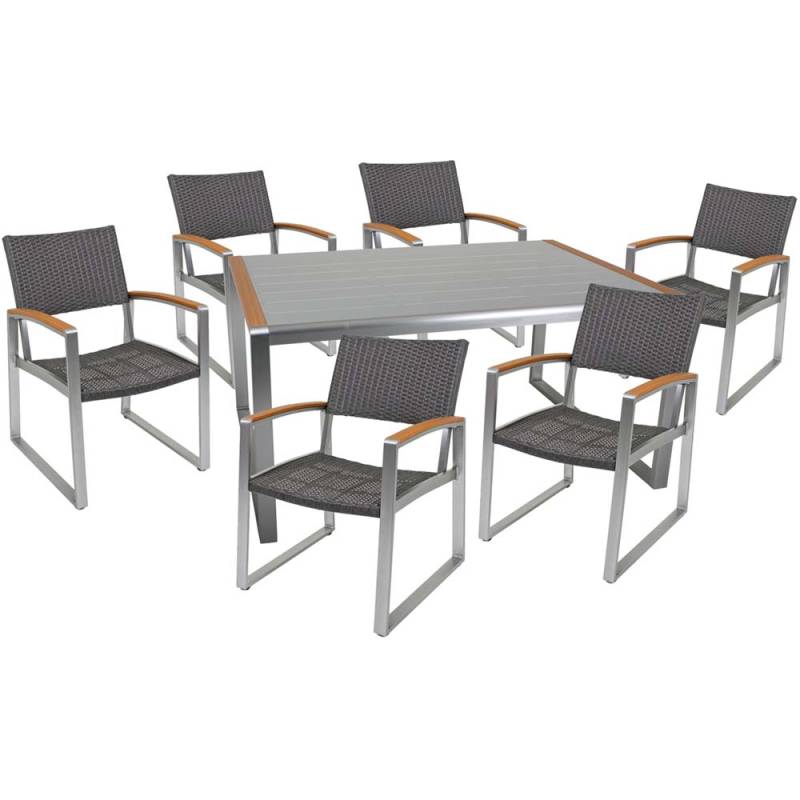 Tischgruppe, Aluminium, geflechtet, Glas, silber, Höhe 84 cm von etc-shop