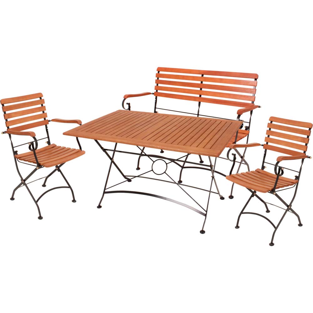 Tischgruppe WIEN, 4 teilig, Tisch, 2 Stühle, Bank, Eukalyptus von etc-shop