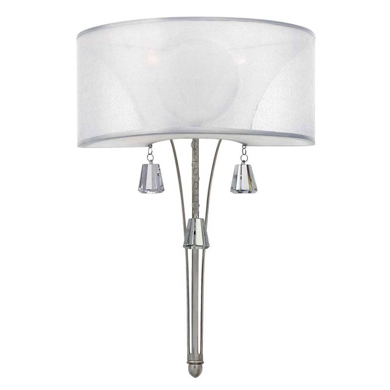 Wandlampe, Stahl Leinen Kristalle, Nickel, H 52,1 cm von etc-shop