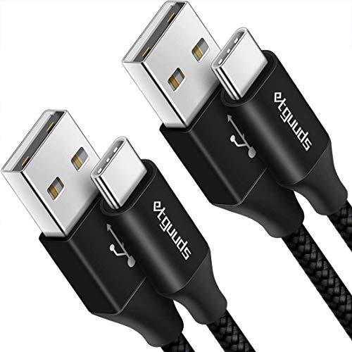 etguuds USB C Kabel [1m 2Stück], USB A auf USB C Ladekabel Nylon Geflochten Typ C Schnellladekabel für iPhone 15 Pro Max Samsung Galaxy S20 S10 S9 S8 Plus Note 10 9 usw -Schwarz von etguuds