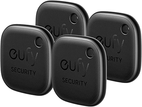 eufy security SmartTrack Link (Schwarz, 4er-Pack) Schlüsselfinder, Kompatibel mit Apple Find My (iOS), Schlüsselfinder, Bluetooth-Tracker für Ohrhörer und Gepäck, Telefonfinder, wasserdicht. von eufy Security