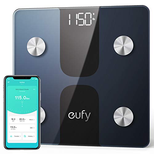 eufy Smart Scale C1 Personenwaage, Körperfettwaage mit Bluetooth, große LED-Anzeige, 12 Messwerten, Gewicht/Körperfett/BMI/Körperzusammensetzung, Automatisch An/Aus, Oberfläche aus Hartglas von eufy