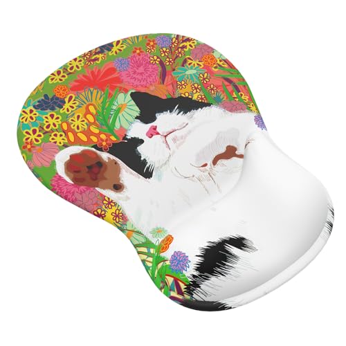 eulps Mauspad mit Gel-Handgelenkauflage, ergonomische, bequeme Computer-Handgelenkstütze für Laptop, Schmerzlinderung, Mauspad mit rutschfester PU-Basis für Büro und Zuhause (schlafende Katze) von eulps