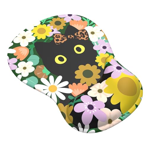 eulps Mauspad mit Gel-Handgelenkauflage, ergonomische, bequeme Computer-Handgelenkstütze für Laptop, Schmerzlinderung, Mauspad mit rutschfester PU-Basis für Büro und Zuhause (schwarze Katze) von eulps