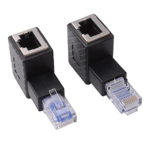 euroharry 2 Stück 90 Grad Ethernet Adapter, Nieder +Oben Gewinkelt, RJ45 Stecker auf Buchse, Adapter, geschirmt, Netzwerk Patch Anschluss, kompatibel mit Cat5 Cat6 von euroharry