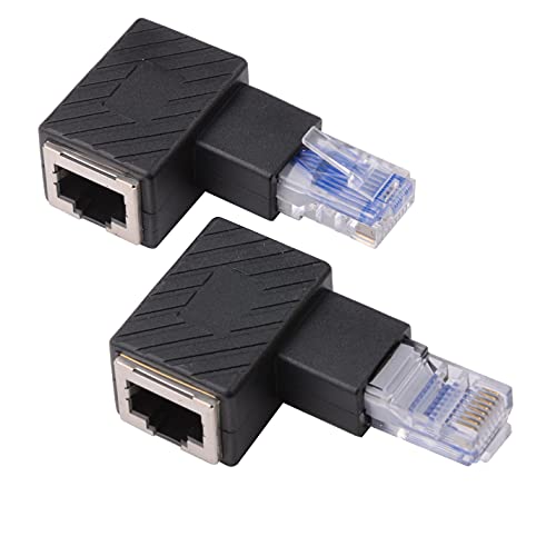 euroharry 2 Stück 90 Grad Ethernet Adapter, Rechts + Links Gewinkelt, RJ45 Stecker auf Buchse, Adapter, geschirmt, Netzwerk Patch Anschluss, kompatibel mit Cat5 Cat6 von euroharry