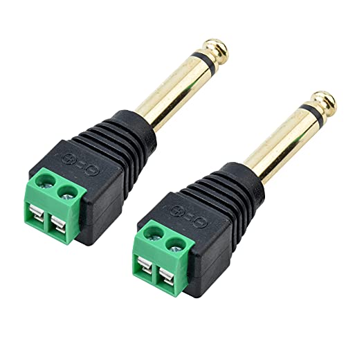 euroharry 6,35mm Klinkenstecker Adapter - Klinke auf 2-Pin Audio Kabel Terminal Block Set - Terminalblock 6.35mm Klinke 2-polig - Schraubbefestigung (2, Black) von euroharry