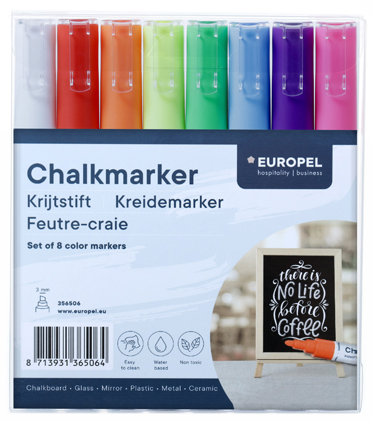 EUROPEL Kreidemarker 3 mm, 8er Etui, farbig sortiert von europel