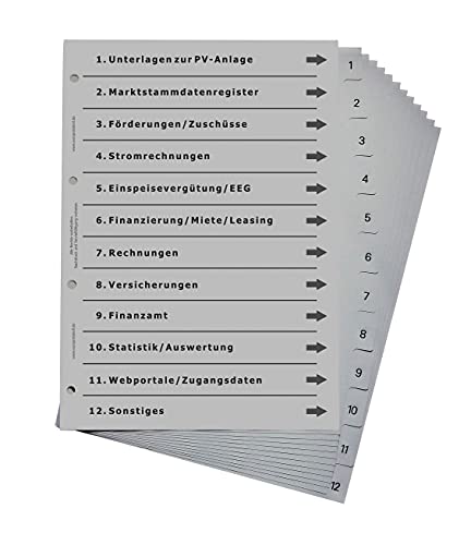 Ordnerregister für Photovoltaik, durchdachtes Register für DIN A4 Ordner, Themenordner für PV-Anlage und Balkonkraftwerk von europrotokoll