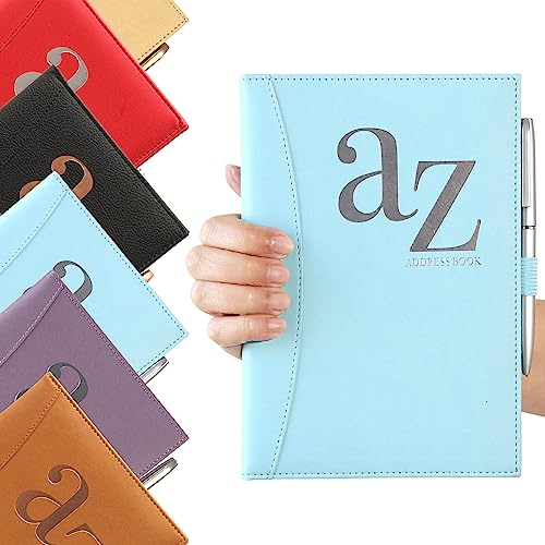 A to Z Telefon Adressbuch A-Z Index Hard Back Cover mit Stift A5 Adressbuch Home Office Work (Aqua Blue) von evelay