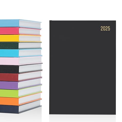 Jahresplaner 2025, A5, 1 Seite pro Tag, fester Einband, kompletter Jahresplaner, Terminkalender, Schwarz (in englischer Sprache) von evelay