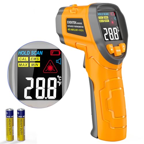 EVENTEK Infrarot-Thermometer, Temperaturmessgerät -50°C～600°C(-58°F~1112°F) mit Einstellbarer Emissionsgrad, Laser thermometer, Nicht Menschliches-für Kochen/Barbecue/Gefrierschrank/Industrie von eventek