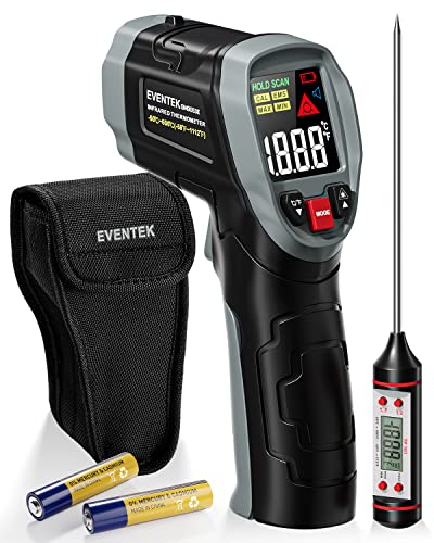 Eventek Infrarot Thermometer, [3 in 1] -50°C～600°C (-58°F~1112°F), IR Pyrometer Berührungslos Digital Laser Temperaturmessgerät mit Fleischthermometer & Tasche, für Küche/Barbecue/Industrie von eventek