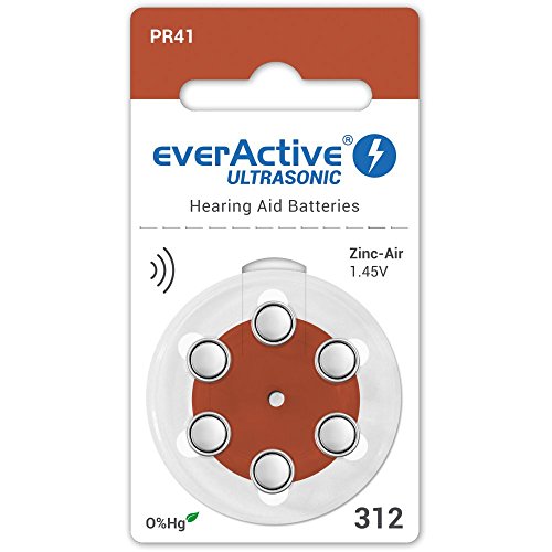 everActive 6 Stück, Hörgerätebatterien, hohe Leistung, Zink-Luft-Batterien, 1 Blisterkarte, 4-jährige Haltbarkeit, braun, Ultrasonic PR41, EVHAB312 von everActive