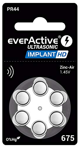 everActive 675, 6 Stück, Hörgerätebatterien, hohe Leistung, Zink-Luft-Batterien, 1 Blisterkarte, 4-jährige Haltbarkeit, blau, Implant HD PR44 von everActive
