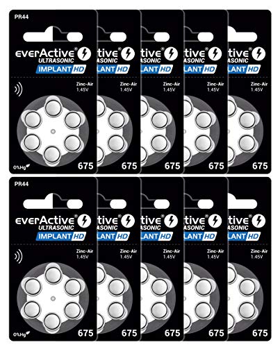 everActive 675, 60 Stück, Hörgerätebatterien, hohe Leistung, Zink-Luft-Batterien, 10 Blisterkarte, 4-jährige Haltbarkeit, blau, Implant HD PR44, BCEV675I6 von everActive