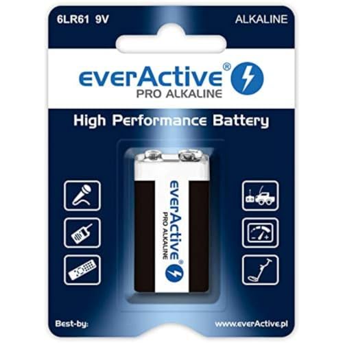 everActive 9V Batterien 1 Stück, Pro Alkaline, Block 6LR61 6F22, höchster Leistung, 5 Jahre Haltbarkeit, 1 Blisterkarte von everActive