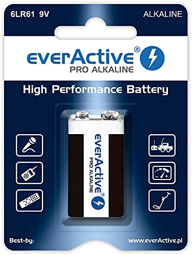 everActive 9V Batterien 10 Stück, Pro Alkaline, Block 6LR61 6F22, höchster Leistung, 5 Jahre Haltbarkeit, 10 Blisterkarten von everActive