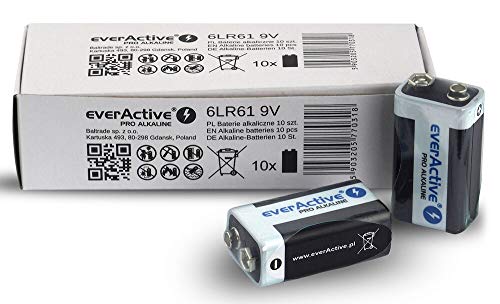 everActive 9V Batterien 10er Pack, Pro Alkaline, Block 6LR61 6F22, höchster Leistung, 5 Jahre Haltbarkeit, 10 Stück von everActive