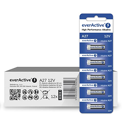 everActive A27,12 V, 25 mAh, Batterien, Alkaline, 27A, EL-812, MN27, G27A, LR27A, 60 Stück – 12 Blisterkarten von everActive