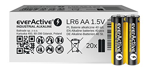 everActive AA Batterien 40er Pack, Industrial Alkaline, Mignon LR6 R6 1.5V, 5 Jahre Haltbarkeit, 40 Stück von everActive