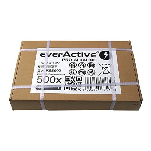 everActive AA Batterien 500er Pack, Pro Alkaline, Mignon LR6 R6 1.5V, höchster Leistung, 10 Jahre Haltbarkeit, 500 Stück von everActive