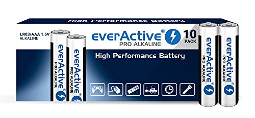everActive AAA Batterien 10er Pack, Pro Alkaline, Micro LR03 R03 1.5V, höchster Leistung, 10 Jahre Haltbarkeit, 10 Stück, schwarz/Weiss von everActive