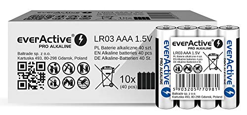 everActive AAA Batterien 40er Pack, Pro Alkaline, Micro LR03 R03 1.5V, höchster Leistung, 10 Jahre Haltbarkeit, 40 Stück von everActive