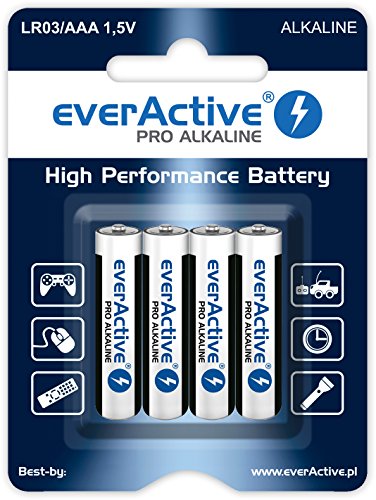 everActive AAA Batterien 4er Pack, Pro Alkaline, Micro LR03 R03 1.5V, höchster Leistung, 10 Jahre Haltbarkeit, 4 Stück – 1 Blisterkarte von everActive