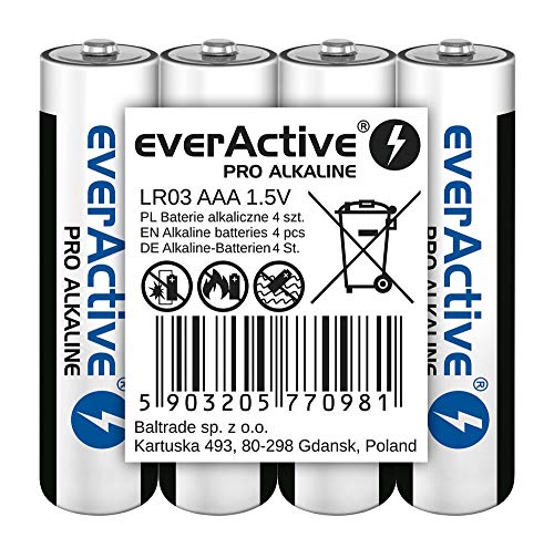everActive AAA Batterien 4er Pack, Pro Alkaline, Micro LR03 R03 1.5V, höchster Leistung, 10 Jahre Haltbarkeit, 4 Stück everActive AAA Batterien 4er Pack, Pro Alkaline, Micro LR03 R03 1.5V, höchster Leistung, 10 Jahre Haltbarkeit, 4 Stück von everActive