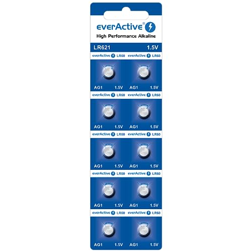 everActive AG1 / G1 / LR621/ LR60 Knopfzellenbatterien 1,5 V, Alkaline mini Batterie, Lange Haltbarkeit, 10 Stück - Blisterkarte everActive AG1 / G1 / LR621/ LR60 Knopfzellenbatterien 1,5 V, Alkaline mini Batterie, Lange Haltbarkeit, 10 Stück - Blisterkarte von everActive