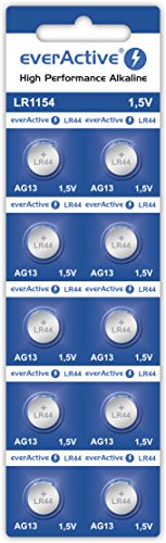 everActive AG13 1.5V, 10x Batterien, Alkaline, Mini, G13 LR1154 LR44, 4 Jahre Haltbarkeit, 10 Stück – 1 Blisterkarte von everActive