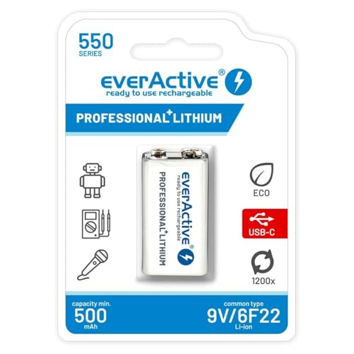 everActive Akku everActive 6F22/9V Lithium-Ionen 550 mAh mit USB Type C, Vorgeladen - bis max. 30%, 1 Stück - EVHR22-550C everActive Akku everActive 6F22/9V Lithium-Ionen 550 mAh mit USB Type C, Vorgeladen - bis max. 30%, 1 Stück - EVHR22-550C von everActive
