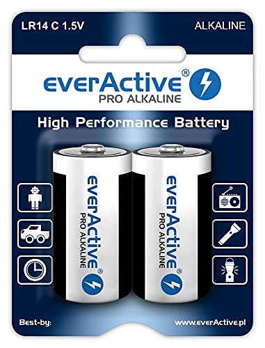 everActive C Batterien 12er Pack, Pro Alkaline, Baby LR14 R14 1.5V, höchster Leistung, 10 Jahre Haltbarkeit, 12 Stück – Blisterkarten von everActive