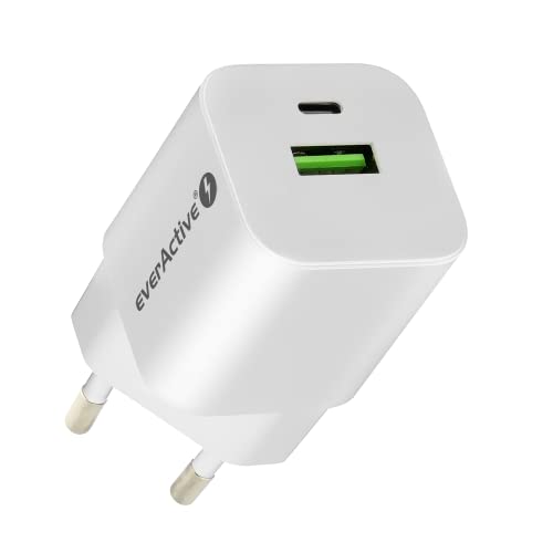 everActive GaN Netzladegerät mit USB QC3.0 und USB-C PD PPS Anschluß, schnelles Laden, Gesamtleistung 30W, solides, einteiliges Gehäuse, Modell SC-390Q von everActive