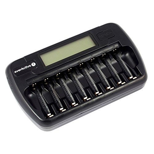 everActive Ladegerät für 8 Akkus AAA AA, schnelle Ladung - 4 Stunden Akku-Set, LCD Anzeige, Auffrischungsmodus, KFZ Adapter, Modell: NC-800 von everActive