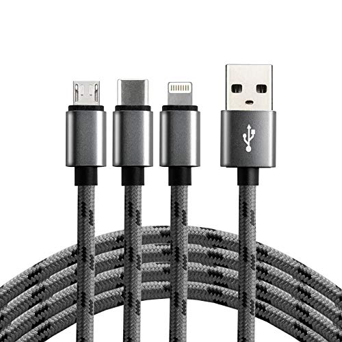 everActive Micro USB-C Kabel 3 in 1, Lightning, Nylonkabel, schnelles Laden bis zu 2,4 A, 120 cm, Modell: CBB-1.2MCI von everActive