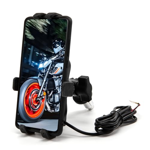 Motorrad-Handyhalterung aus Aluminiumlegierung, für Motrcycle-Gabelschaft, Loch 14 cm - 17,8 cm (5,5-7 Zoll) Smartphone-Halterung (Schwarz B) von evomosa