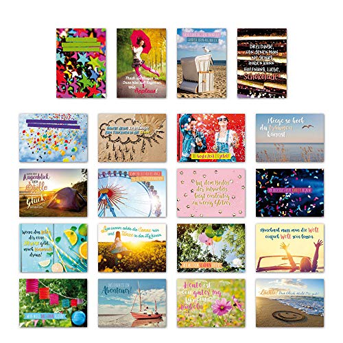 ewtshop® 20er Postkarten Set Freude und Motivation mit 20 Sprüchen & Zitaten/Postkarte Grußkarte mit Spruch von ewtshop