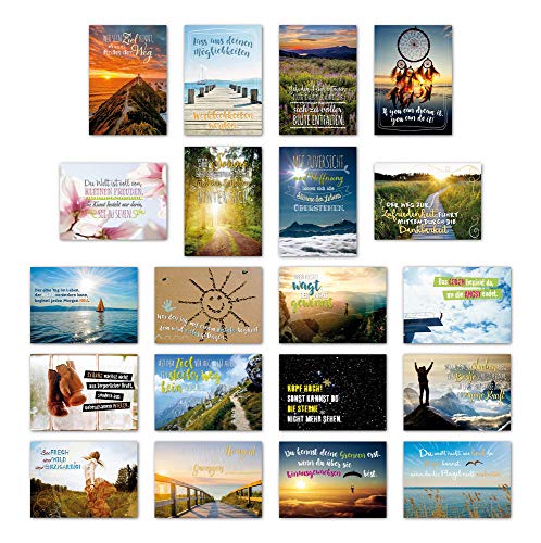 ewtshop® 20er Postkarten Set Motivation mit 20 Sprüchen & Zitaten // Postkarte Grußkarte mit Spruch von ewtshop