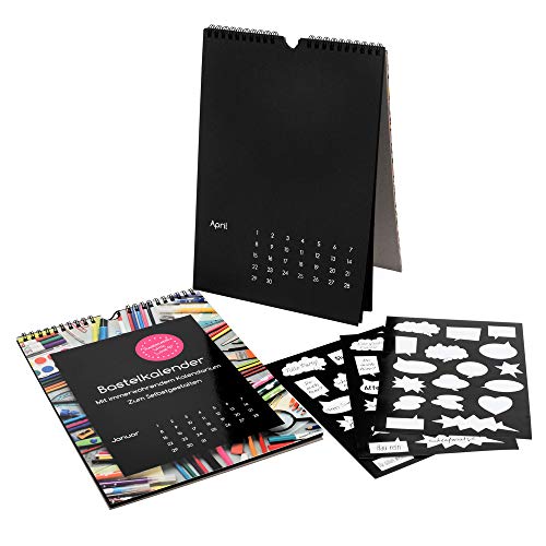 ewtshop® Kalender DIY Set, 2 schwarze Jahreskalender, immerwährendes Kalendarium, DIN A4, Spiralbindung oben von ewtshop