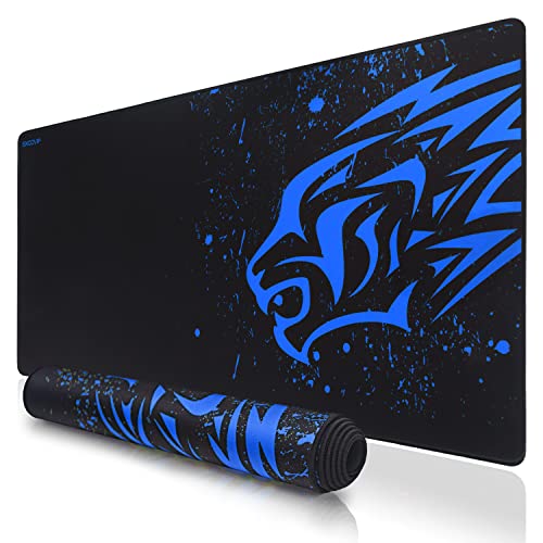 Blue Leopard XXL Gaming grosses mauspad groß Maus mat Computer Mousepad Schwarze schreibtischunterlage mit Anti-rutsch-gummiboden langlebige Materialien genähter Rand 900x400mm EXCOVIP 9190 von EXCO