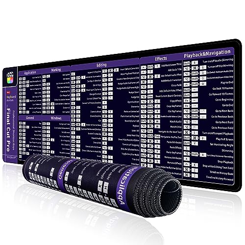 excovip Gaming Maus pad mit genähten Kanten 800 * 300 mm Gaming Mousepad XXL hochwertiges Mauspad groß schwarz aus Strukturiertem Stoff für Computer Final Cut Pro-Tastenkombinationen-0130 von EXCO