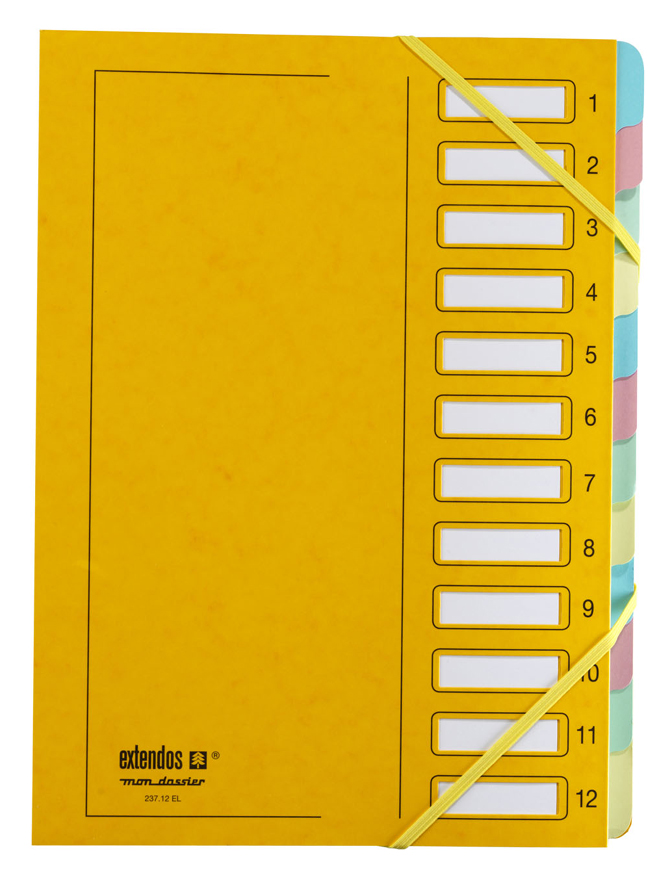 extendos Ordnungsmappe, DIN A4, Karton, 12 Fächer, gelb von extendos
