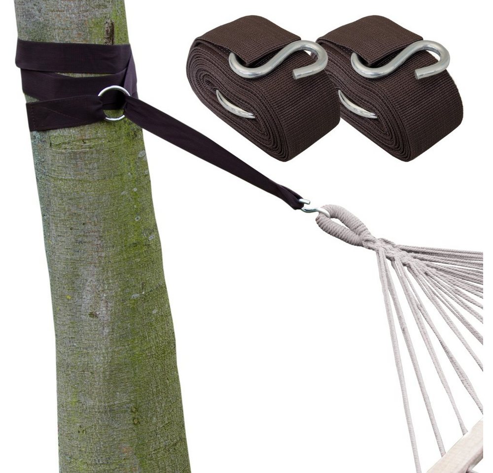 eyepower Wandhalter XXL Befestigung für Hängematte an Bäumen 6,4 m, Braun Set+2 Stahlringe+S-Haken von eyepower