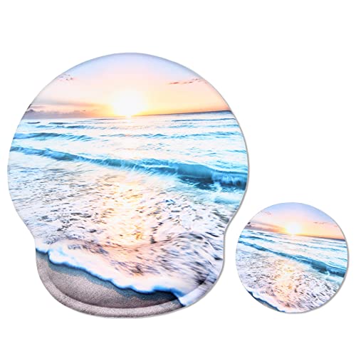 newplenty Mauspad,Mousepad Mit Handauflage, Mauspad Mit Gelkissen,Ergonomisches Mousepads Mit Untersetzer für Computer, Laptop (Meer und Strand) von eyscar