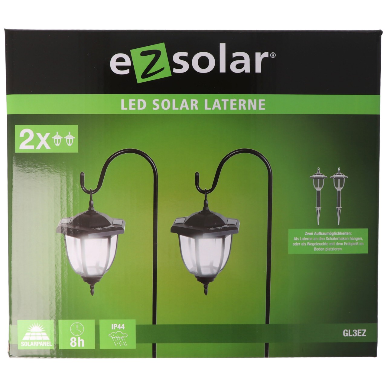 2 Stück Solar LED Wegeleuchten mit Solarpanel zur Stand- oder Hängemontage 2 Stück Solar LED Wegeleuchten mit Solarpanel zur Stand- oder Hängemontage von ez solar